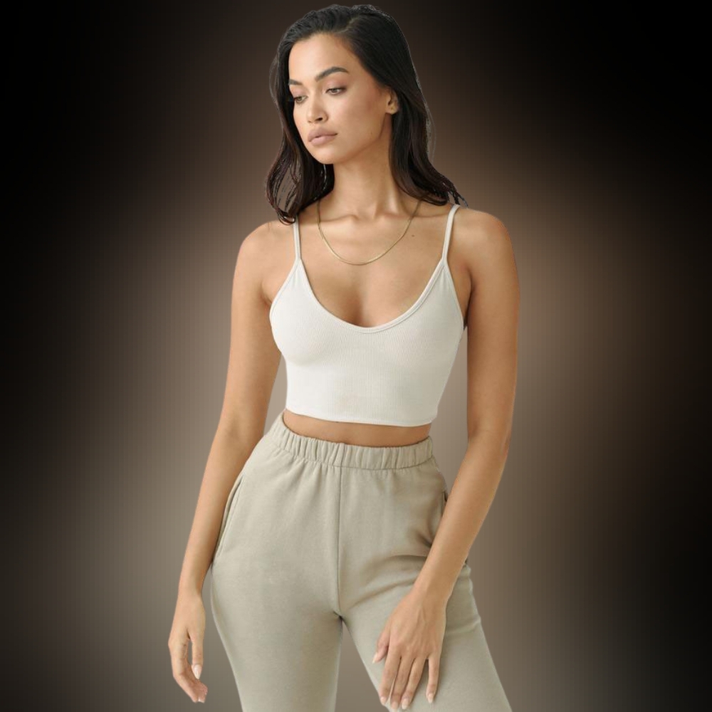 Joah Brown Cream Strappy Crop Tank Size Xs/s In Dune